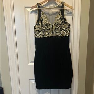 Vintage Black and Gold Embroidered Velvet Dress